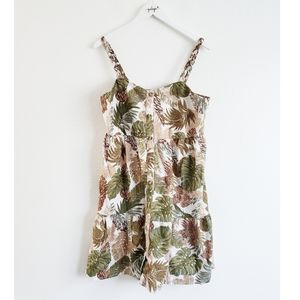 Beach Lunch Lounge Button Front Palm Print Linen Blend midi summer Dress large